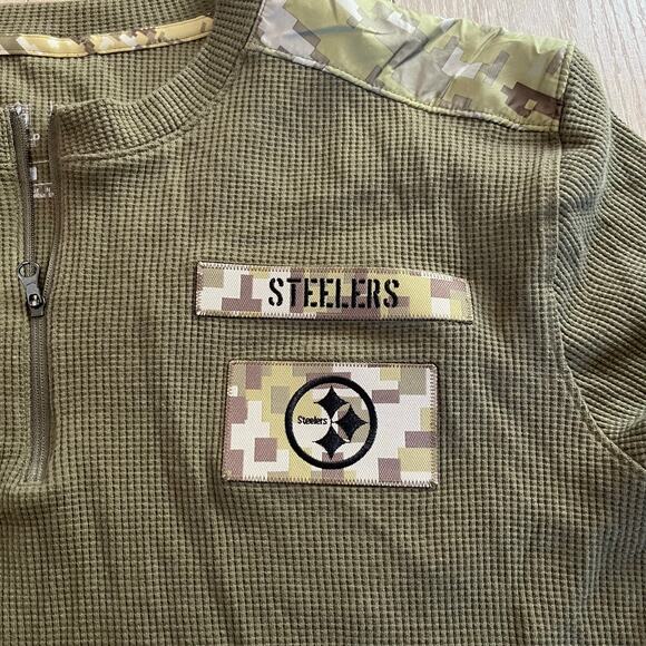 Nike Mens Pittsburgh Steelers Olive Salute To Service Henley Long Sleeve Sz L - Picture 3 of 10